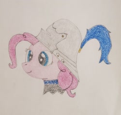 Size: 2476x2343 | Tagged: safe, artist:ceffyl-dŵr, imported from derpibooru, pinkie pie, earth pony, pony, armor, chainmail, helmet, solo, traditional art