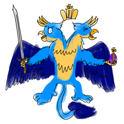 Size: 3200x3200 | Tagged: safe, artist:horsesplease, imported from derpibooru, gallus, aquila, byzantine empire, crowing, crown, gallus the eagle, gallus the rooster, gallusposting, heraldry, jewelry, multiple heads, regalia, sword, two heads, two-headed eagle, weapon, роисся вперде