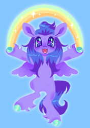 Size: 1280x1807 | Tagged: safe, artist:webkinzworldz, imported from derpibooru, hyacinth dawn, pegasus, pony, outstretched arms, rainbow, smiling, solo, spread wings, wings