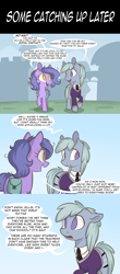 Size: 1280x2921 | Tagged: safe, artist:lolepopenon, imported from derpibooru, oc, oc:billie, oc:blue strings, earth pony, pony, ask billie the kid, ask, bag, clothes, comic, duo, saddle bag, school uniform