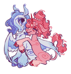 Size: 1280x1326 | Tagged: safe, artist:webkinzworldz, imported from derpibooru, pinkie pie, rarity, classical unicorn, pegasus, pony, unicorn, alternate design, cloven hooves, duo, female, horn, hug, leonine tail, lesbian, race swap, raripie, shipping, simple background, transparent background, unshorn fetlocks