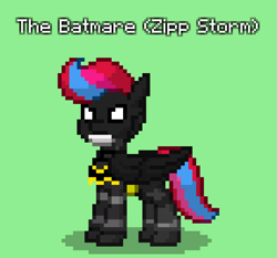 Size: 864x804 | Tagged: safe, imported from derpibooru, zipp storm, pegasus, pony, pony town, batman, batmare, clothes, cosplay, costume, crossover, dc comics, g5, green background, simple background, solo