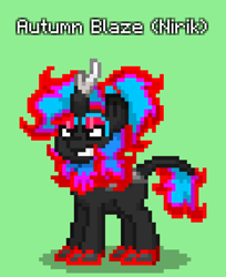 Size: 696x852 | Tagged: safe, imported from derpibooru, autumn blaze, kirin, nirik, pony, pony town, green background, looking left, pixel art, simple background, solo