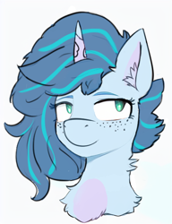 Size: 480x624 | Tagged: safe, artist:huffylime, imported from derpibooru, pony, unicorn, alternate hairstyle, bust, female, g5, mare, misty brightdawn, simple background, solo