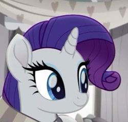 Size: 403x387 | Tagged: safe, imported from derpibooru, screencap, rarity, pony, rainbow roadtrip, black and white, grayscale, monochrome, smiling