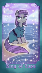 Size: 1186x2048 | Tagged: safe, artist:sophillia, imported from derpibooru, maud pie, earth pony, pony, beach, clothes, female, mare, smiling, solo, tarot card