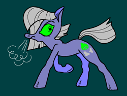 Size: 1060x800 | Tagged: safe, artist:msponies, imported from derpibooru, limestone pie, earth pony, pony, cloven hooves, female, g4, green background, green sclera, mare, ms paint, raised hoof, requested art, simple background, snorting, solo, tail, teal background