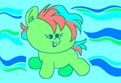 Size: 1296x886 | Tagged: safe, artist:msponies, imported from derpibooru, coral currents, earth pony, pony, faic, female, filly, foal, g4, ms paint, open mouth, open smile, raised hoof, smiling, solo, tail, woll smoth