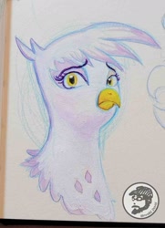 Size: 1212x1674 | Tagged: source needed, safe, artist:invalid-david, imported from derpibooru, gilda, griffon, bust, female, g4, painting, ponytober 2022, sketchbook, solo, traditional art, watercolor painting