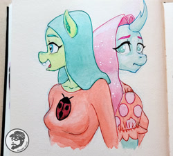 Size: 1949x1760 | Tagged: safe, artist:invalid-david, imported from derpibooru, ocellus, anthro, changeling, female, g4, painting, ponytober 2022, sketchbook, traditional art