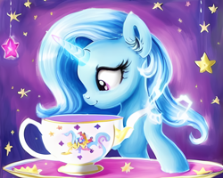 Size: 2560x2048 | Tagged: safe, editor:felisamafeles, imported from derpibooru, trixie, pony, unicorn, ai content, ai generated, cup, cute, diatrixes, generator:stable diffusion, great and powerful, magic, solo, teacup