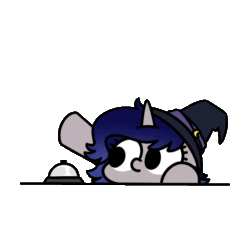 Size: 800x800 | Tagged: safe, artist:sugar morning, imported from derpibooru, oc, oc only, oc:moonlit silver, pony, unicorn, animated, bell, chibi, commission, cute, gif, gradient mane, hat, horn, ocbetes, simple background, solo, transparent background, unicorn oc, witch, witch hat, ych result
