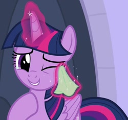 Size: 1124x1058 | Tagged: safe, imported from derpibooru, screencap, twilight sparkle, alicorn, pony, the ending of the end, cropped, crying, cute, female, handkerchief, magic, mare, one eye closed, smiling, solo, tears of joy, teary eyes, telekinesis, tissue, twiabetes, twilight sparkle (alicorn), wiping tears