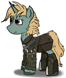 Size: 1178x1392 | Tagged: safe, artist:capt-sierrasparx, imported from derpibooru, oc, oc only, oc:easy peasy, pony, unicorn, fallout equestria, foe adventures, simple background, solo, synth, transparent background