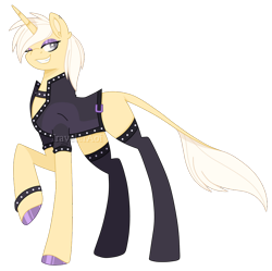 Size: 900x896 | Tagged: safe, artist:katsuforov-chan, imported from derpibooru, oc, oc only, oc:sunset skies, pony, unicorn, bracelet, choker, clothes, colored pupils, digital art, ear fluff, ear piercing, earring, eyelashes, eyeshadow, femboy, hoof polish, hooves, horn, jewelry, leggings, leonine tail, looking at you, makeup, male, one eye closed, outfit, piercing, raised hoof, simple background, solo, stallion, tail, transparent background, unicorn oc, watermark, wink, winking at you