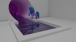 Size: 3840x2160 | Tagged: safe, artist:raindashesp, imported from derpibooru, izzy moonbow, pony, unicorn, 4k, female, g5, high res, liminal space, mare, raised hoof, water