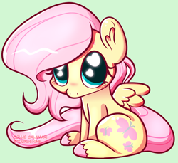 Size: 878x804 | Tagged: safe, artist:collie-calamari, imported from derpibooru, fluttershy, pegasus, pony, blushing, colored hooves, cute, ear fluff, female, green background, heart, heart eyes, looking at you, mare, puppy dog eyes, shyabetes, simple background, sitting, solo, wingding eyes, wings