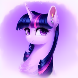 Size: 2048x2048 | Tagged: safe, imported from derpibooru, twilight sparkle, pony, unicorn, ai content, ai generated, generator:purplesmart.ai, generator:stable diffusion, lavender background, simple background, solo