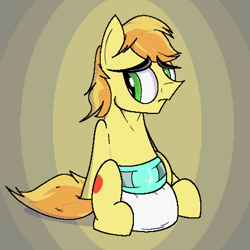 Size: 1378x1378 | Tagged: safe, artist:soulless_76, imported from derpibooru, braeburn, pony, diaper, male, non-baby in diaper, sad, sitting, solo, stallion