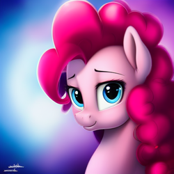 Size: 512x512 | Tagged: safe, imported from derpibooru, pinkie pie, earth pony, pony, abstract background, ai content, ai generated, bust, cute, female, generator:stable diffusion, mare, portrait, solo