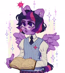 Size: 1826x2048 | Tagged: safe, artist:p0nyplanet, imported from derpibooru, twilight sparkle, alicorn, human, book, glasses, humanized, simple background, twilight sparkle (alicorn), white background