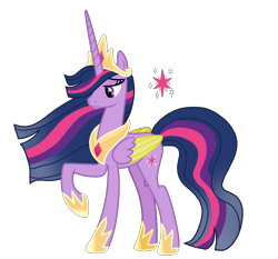 Size: 1498x1399 | Tagged: safe, artist:prismborealisdash, imported from derpibooru, twilight sparkle, alicorn, pony, alternate universe, colored wings, crown, ethereal mane, female, jewelry, mare, older, older twilight, raised hoof, regalia, simple background, solo, transparent background, twilight sparkle (alicorn), two toned wings, wings