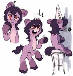 Size: 1953x2048 | Tagged: safe, artist:p0nyplanet, imported from derpibooru, oc, oc only, oc:mort, earth pony, pony, chair, dunce hat, hat, simple background, sitting, white background