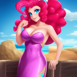 Size: 512x512 | Tagged: safe, imported from derpibooru, pinkie pie, human, ai content, ai generated, breasts, busty pinkie pie, female, humanized, solo