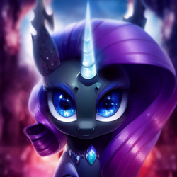 Size: 512x512 | Tagged: safe, imported from derpibooru, rarity, changeling, pony, ai content, ai generated, changelingified, cute, female, race swap, rariling, solo, species swap