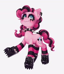 Size: 1762x2048 | Tagged: safe, artist:p0nyplanet, imported from derpibooru, pinkie pie, earth pony, pony, clothes, collar, female, goth, mare, piercing, simple background, socks, solo, spiked collar, white background