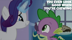 Size: 2000x1125 | Tagged: safe, edit, edited screencap, editor:quoterific, imported from derpibooru, screencap, rarity, spike, dragon, pony, unicorn, spike at your service