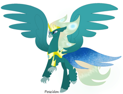 Size: 1134x873 | Tagged: safe, artist:harmonicdreemur1308, imported from derpibooru, classical hippogriff, hippogriff, base used, flying, greek mythology, jewelry, peytral, poseidon, simple background, solo, species swap, spread wings, tiara, white background, wings