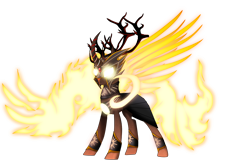 Size: 3000x2000 | Tagged: safe, artist:harmonicdreemur1308, imported from derpibooru, oc, oc only, hybrid, antlers, clothes, curved horn, glowing, glowing eyes, horn, mane of fire, simple background, solo, transparent background