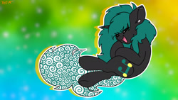 Size: 1920x1080 | Tagged: safe, artist:koapony, imported from derpibooru, oc, oc only, pony, unicorn, ear piercing, earring, eyebrows, eyebrows visible through hair, eyes closed, jewelry, piercing, solo, underhoof