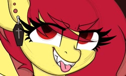 Size: 757x458 | Tagged: safe, artist:koapony, imported from derpibooru, oc, oc:koa, pegasus, pony, emo, eyebrows, eyebrows visible through hair, fangs, grin, looking at you, raspberry, scene kid, sketch, smiling, solo, tongue out