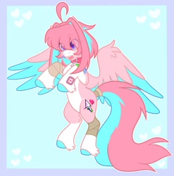 Size: 2024x2048 | Tagged: safe, artist:moonydropps, imported from derpibooru, oc, oc only, oc:clickbait, pegasus, pony, female, flying, hair, mane, mare, open mouth, open smile, smiling, solo, spread wings, tail, wings