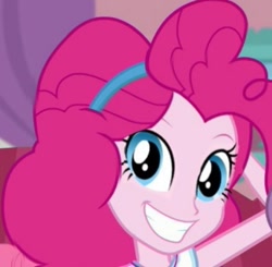 Size: 431x422 | Tagged: safe, imported from derpibooru, screencap, pinkie pie, human, equestria girls, equestria girls series, pinkie sitting, cropped, smiling, solo