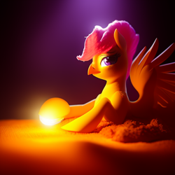 Size: 512x512 | Tagged: safe, imported from derpibooru, scootaloo, bird, chicken, hybrid, pegasus, pony, ai content, ai generated, female, generator:stable diffusion, scootachicken, solo