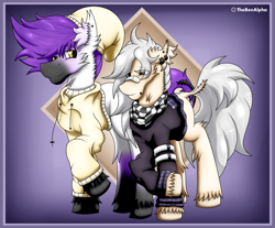 Size: 2417x2005 | Tagged: safe, artist:thebenalpha, imported from derpibooru, oc, oc:maxwell, oc:shiroi, earth pony, pony, art trade, clothes, earth pony oc, simple background