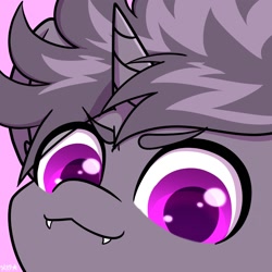 Size: 1500x1500 | Tagged: safe, artist:koapony, imported from derpibooru, oc, oc only, pony, unicorn, >:3, eye clipping through hair, eyebrows, eyebrows visible through hair, fangs, looking at you, solo