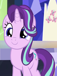 Size: 818x1080 | Tagged: safe, imported from derpibooru, screencap, starlight glimmer, pony, unicorn, season 7, uncommon bond, cropped, cute, daaaaaaaaaaaw, female, fluttershy's cutie mark, glimmerbetes, happy, hnnng, looking at you, mare, smiling, solo, too cute, weapons-grade cute