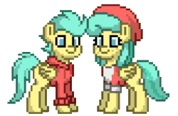 Size: 1280x836 | Tagged: safe, artist:topsangtheman, imported from derpibooru, barley barrel, pickle barrel, pegasus, pony, pony town, rainbow roadtrip, animated, barrel twins, brother and sister, gif, siblings, simple background, transparent background, twins