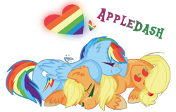 Size: 1000x639 | Tagged: safe, artist:gallantserver, imported from derpibooru, applejack, rainbow dash, pony, appledash, cuddling, duo, female, lesbian, lying down, prone, shipping, simple background, transparent background