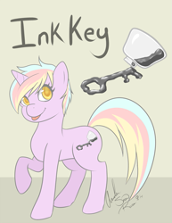 Size: 743x962 | Tagged: safe, artist:bumblebun, imported from derpibooru, oc, oc:ink key, pony, unicorn, ink, inkwell, looking at you, old art, raised hoof, raspberry, smiling, solo, tongue out
