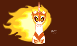 Size: 3244x1946 | Tagged: safe, artist:yoshiknight2, imported from derpibooru, daybreaker, alicorn, pony, brown background, bust, female, looking at you, mare, simple background, solo