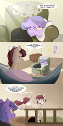 Size: 1280x2562 | Tagged: safe, artist:lolepopenon, imported from derpibooru, oc, oc:billie, oc:pepper, earth pony, pegasus, pony, ask billie the kid, comic, duo, female, filly, foal, hammock, mare