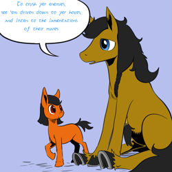 Size: 659x659 | Tagged: safe, artist:darkhestur, imported from derpibooru, oc, oc:dark, oc:morro, pony, simple background, sitting, speech bubble