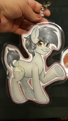 Size: 1152x2048 | Tagged: safe, artist:inkkeystudios, imported from derpibooru, oc, oc only, earth pony, pony, badge, eyebrows, eyebrows visible through hair, looking at you, photo, raised eyebrows, smiling, solo, traditional art, underhoof