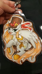 Size: 1152x2048 | Tagged: safe, artist:inkkeystudios, imported from derpibooru, oc, oc only, pegasus, pony, badge, hat, looking at you, open mouth, open smile, photo, smiling, solo, spread wings, steampunk, top hat, traditional art, wings