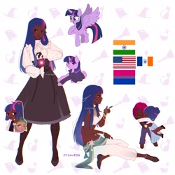 Size: 2048x2048 | Tagged: safe, artist:cryweas, imported from derpibooru, spike, tempest shadow, twilight sparkle, alicorn, human, pony, alternate hairstyle, american flag, anklet, asian, bandaid, belly button, belly piercing, bisexual pride flag, blushing, bracelet, clothes, curved horn, cute, dark skin, denim, ear piercing, earring, eye scar, eyes closed, eyeshadow, facial scar, feet, female, gloves, heart, high heels, horn, hug, humanized, india, indian, jeans, jewelry, lesbian, lipstick, magic, makeup, male, mare, midriff, monocle, pants, piercing, pride, pride flag, ring, sandals, scar, shipping, shirt, shoes, simple background, skirt, socks, stockings, sweater, tanktop, tattoo, tempestlight, thigh highs, twiabetes, twilight sparkle (alicorn), wall of tags, white background